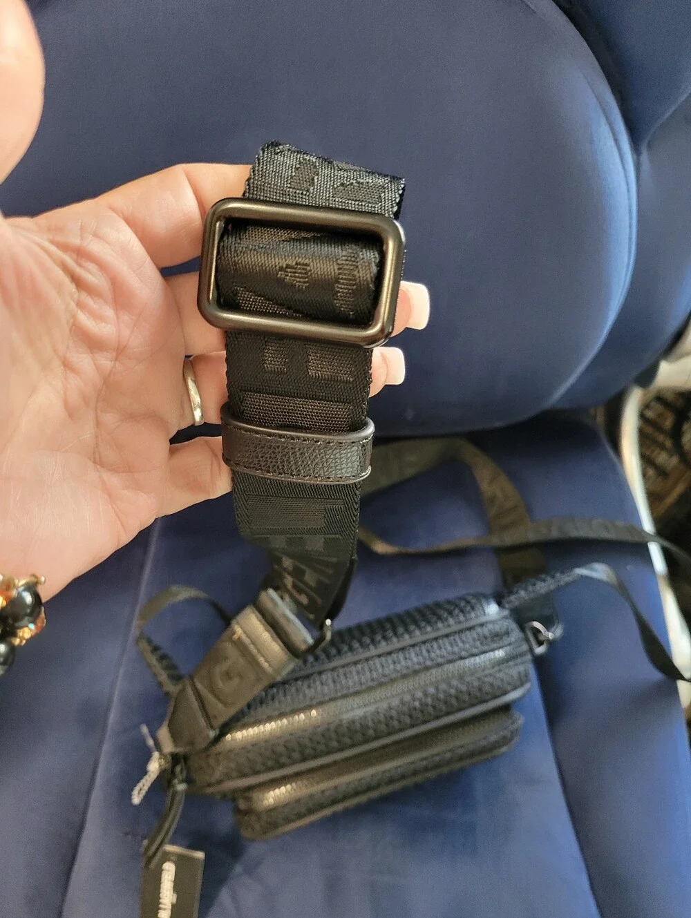 Karl Lagerfeld Black Woven Belt Bag with Embossed Logo